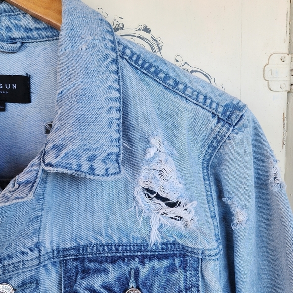 SOLD | Upcycled David Bowie Custom Denim Jean Jacket Distressed Bleached M - Picture 7 of 15